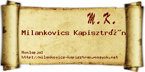 Milankovics Kapisztrán névjegykártya